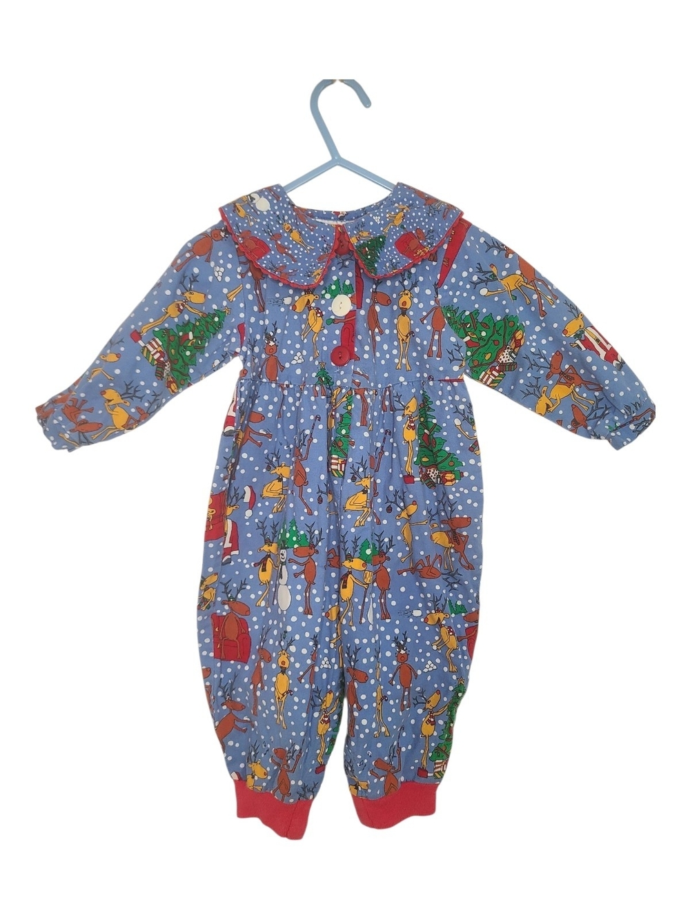 VTG Chicken Noodle San Francisco Christmas Reindeer Romper Jumpsuit 18M USA